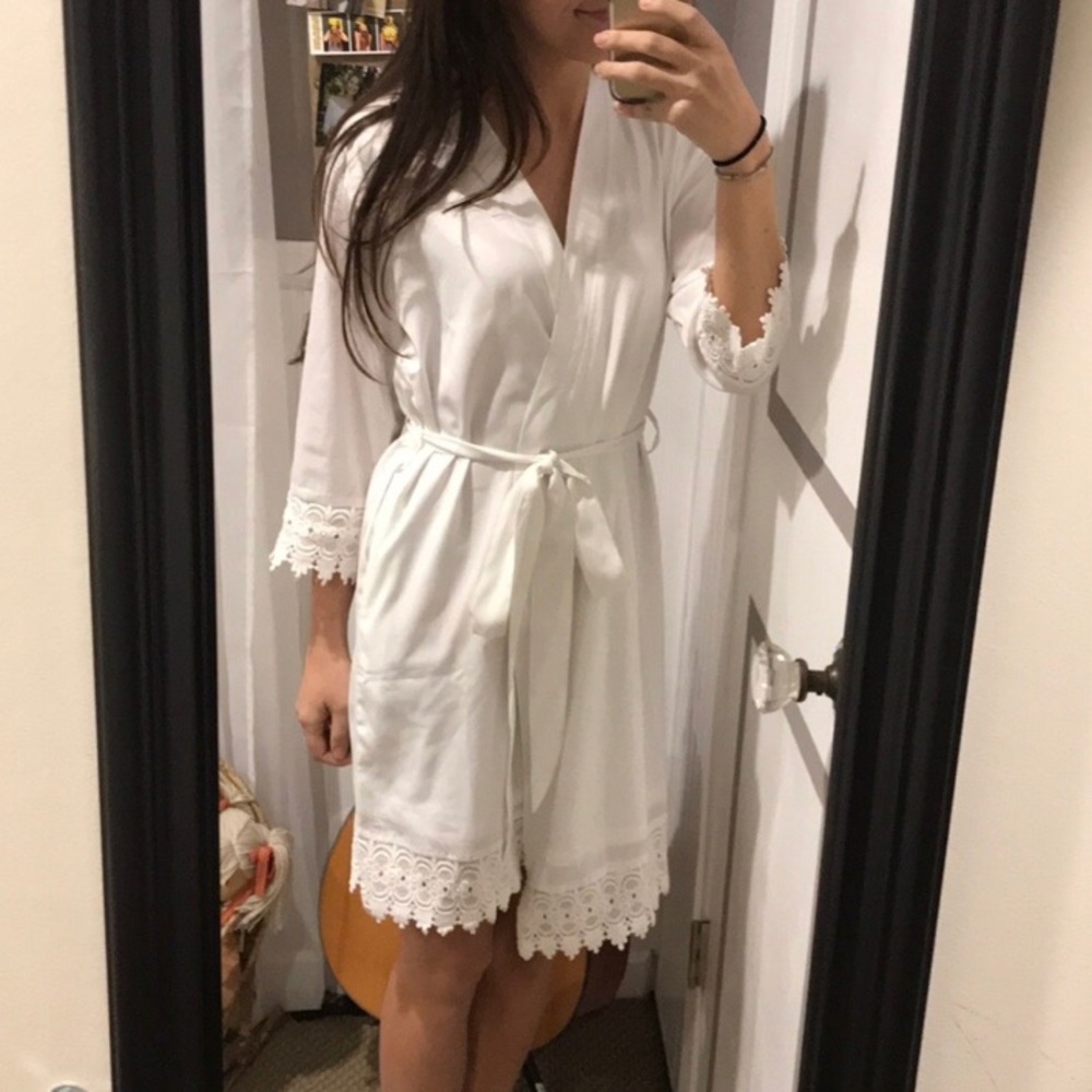 Fully lined white lace bridal robe